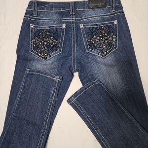 Soundgirl Blue Embroidered Skinny Jeans